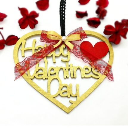 Χειροποίητη Ξύλινη διακοσμητική Καρδιά Happy Valentines Day Χρυσό